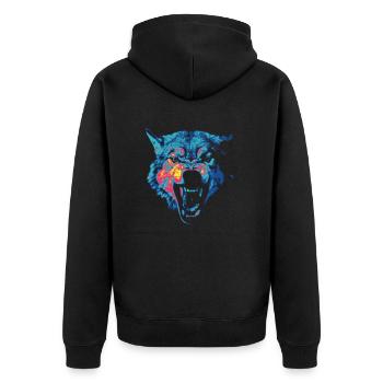 Farbiger Wolf - Unisex Premium Bio Zip Hoodie - Schwarz - Hinten - Nico (187cm)