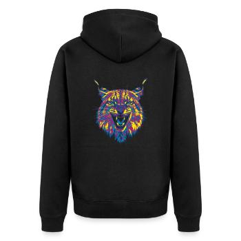 Farbiger Luchs - Unisex Premium Bio Zip Hoodie - Schwarz - Hinten - Nico (187cm)