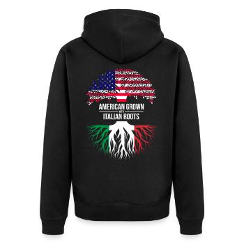 AMERIKANISCH ANGEBAUT MIT ITALIENISCHEN WURZELN - Unisex Premium Bio Zip Hoodie - Schwarz - Hinten - Nico (187cm)