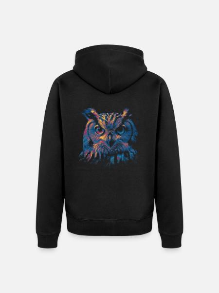 Farbige Eule - Unisex Premium Bio Zip Hoodie - Schwarz