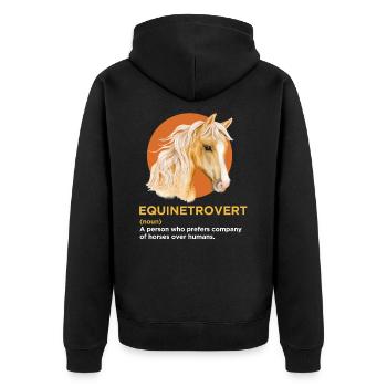 Equinetrovert Funny Horse Lover Definition - Unisex Premium Organic Zip Hoodie - black - Back - Nico (187cm)
