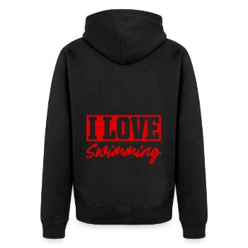 Ich liebe Schwimmen - Unisex Premium Bio Zip Hoodie - Schwarz - Hinten - Nico (187cm)