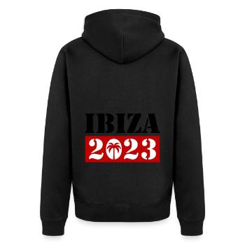 Ibiza 2023 - Unisex Premium Bio Zip Hoodie - Schwarz - Hinten - Nico (187cm)