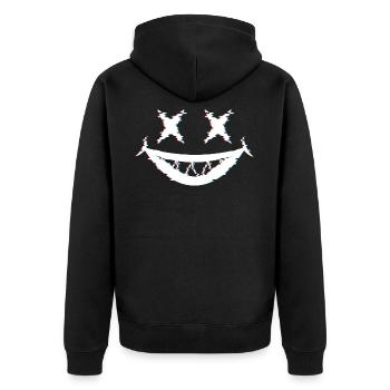 Joker Glitch - Unisex Premium Bio Zip Hoodie - Schwarz - Hinten - Nico (187cm)