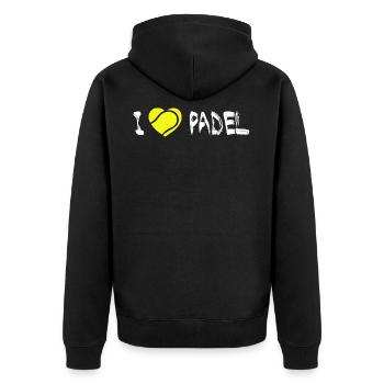I LOVE PADEL Geschenk für Padel-Spieler - Unisex Premium Bio Zip Hoodie - Schwarz - Hinten - Nico (187cm)