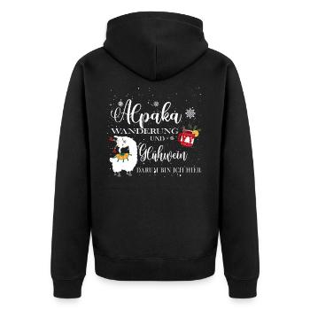 Alpaka Glühwein Wanderung - Unisex Premium Bio Zip Hoodie - Schwarz - Hinten - Nico (187cm)