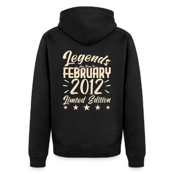Geboren im Februar 2012. Geburtstagsgeschenk. - Unisex Premium Bio Zip Hoodie - Schwarz - Hinten - Nico (187cm)