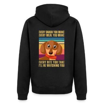 WATCHING DACHSHUND - Unisex Premium Organic Zip Hoodie - black - Back - Nico (187cm)