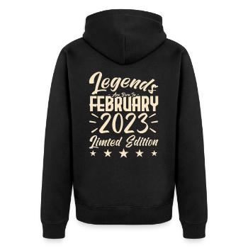Naissance En Février 2023. Cadeau d'anniversaire. - Veste à capuche bio Premium Unisexe - noir - Dos - Nico (187cm)