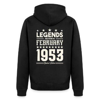 Geschenklegende Februar 1953. Geschenk Februar 1953. - Unisex Premium Bio Zip Hoodie - Schwarz - Hinten - Nico (187cm)
