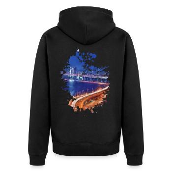 Highway - Unisex Premium Bio Zip Hoodie - Schwarz - Hinten - Nico (187cm)