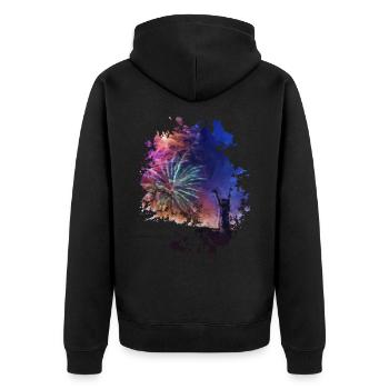 Feuerwerk - Unisex Premium Bio Zip Hoodie - Schwarz - Hinten - Nico (187cm)