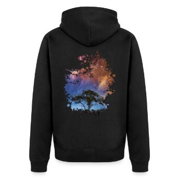 Baum bei Nacht - Unisex Premium Bio Zip Hoodie - Schwarz - Hinten - Nico (187cm)