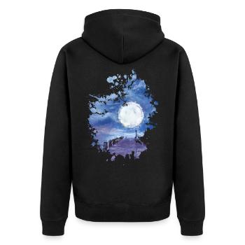 Mond - Unisex Premium Bio Zip Hoodie - Schwarz - Hinten - Nico (187cm)