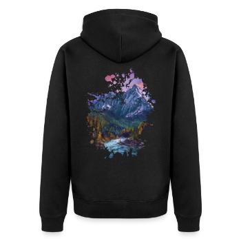 Berglandschaft - Unisex Premium Bio Zip Hoodie - Schwarz - Hinten - Nico (187cm)