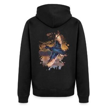 Vogel - Unisex Premium Bio Zip Hoodie - Schwarz - Hinten - Nico (187cm)