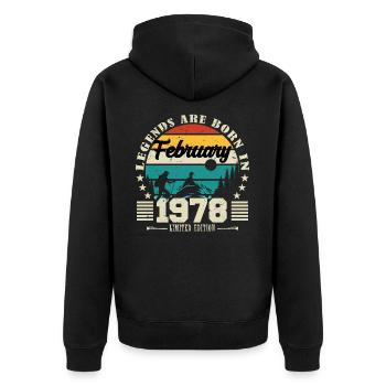 Februar 1978. Geburtstagsgeschenk Februar 1978. - Unisex Premium Bio Zip Hoodie - Schwarz - Hinten - Nico (187cm)