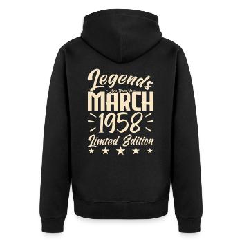 Naissance En Mars 1958. Cadeau d'anniversaire mars - Veste à capuche bio Premium Unisexe - noir - Dos - Nico (187cm)