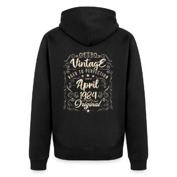Vintage born in April 1984. Birthday April. - Unisex Premium Organic Zip Hoodie - black - Back - Nico (187cm)