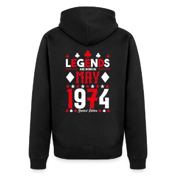 birthday gift May 1974. card games . May - Unisex Premium Organic Zip Hoodie - black - Back - Nico (187cm)