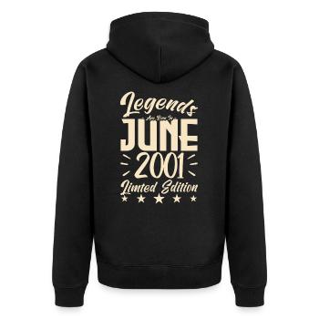 Geboren Juni 2001 Geburtstagsgeschenk 2001. - Unisex Premium Bio Zip Hoodie - Schwarz - Hinten - Nico (187cm)