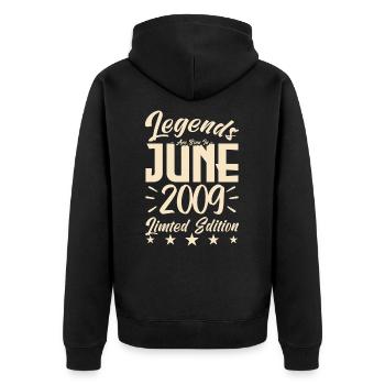 Geboren Juni 2009 Geburtstagsgeschenk 2009. - Unisex Premium Bio Zip Hoodie - Schwarz - Hinten - Nico (187cm)