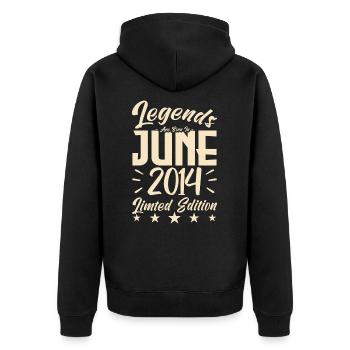 Geboren Juni 2014 Geburtstagsgeschenk 2014. - Unisex Premium Bio Zip Hoodie - Schwarz - Hinten - Nico (187cm)