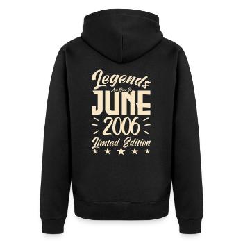 Geboren Juni 2006 Geburtstagsgeschenk 2006. - Unisex Premium Bio Zip Hoodie - Schwarz - Hinten - Nico (187cm)