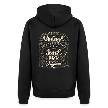 Vintage born in June 1978. Anniversary June 1978 - Unisex Premium Organic Zip Hoodie - black - Back - Nico (187cm)
