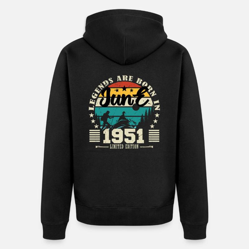 Juni 1951. Geburtstagsgeschenk Juni 1951. Juni. - Unisex Premium Bio Zip Hoodie - Schwarz