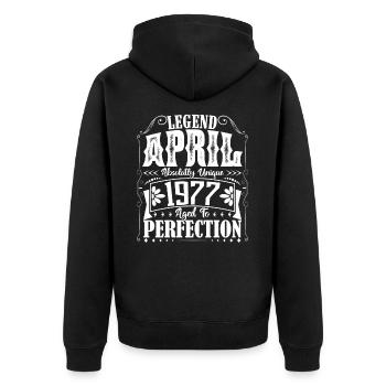 Avril 1977. Anniversaire avril 1977. Cadeau 1977. - Veste à capuche bio Premium Unisexe - noir - Dos - Nico (187cm)
