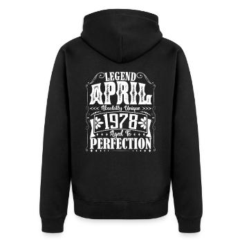 April 1978. Geburtstag April 1978. Geschenk 1978. - Unisex Premium Bio Zip Hoodie - Schwarz - Hinten - Nico (187cm)