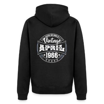 April 1966. Geburtstagsgeschenk April 1966 April - Unisex Premium Bio Zip Hoodie - Schwarz - Hinten - Nico (187cm)
