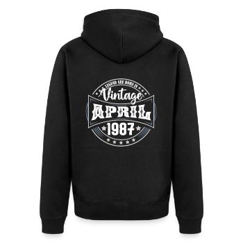 April 1987. Geburtstagsgeschenk April 1987 April - Unisex Premium Bio Zip Hoodie - Schwarz - Hinten - Nico (187cm)