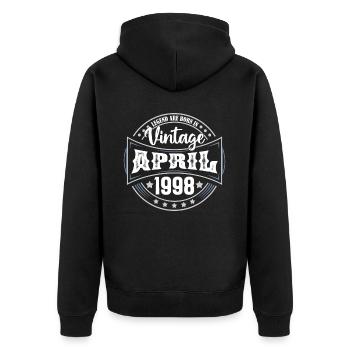 April 1998. Geburtstagsgeschenk April 1998 April - Unisex Premium Bio Zip Hoodie - Schwarz - Hinten - Nico (187cm)