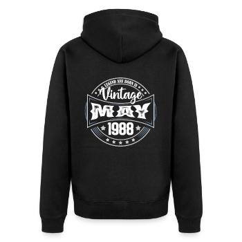 Mai 1988. Geburtstagsgeschenk Mai 1988. Mai - Unisex Premium Bio Zip Hoodie - Schwarz - Hinten - Nico (187cm)