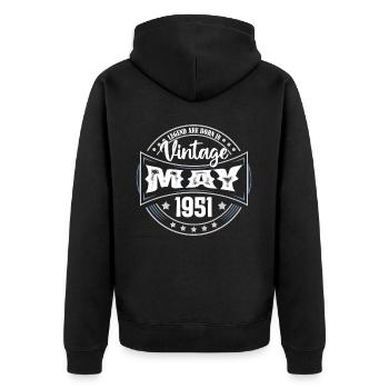 Mai 1951. Geburtstagsgeschenk Mai 1951. Mai - Unisex Premium Bio Zip Hoodie - Schwarz - Hinten - Nico (187cm)