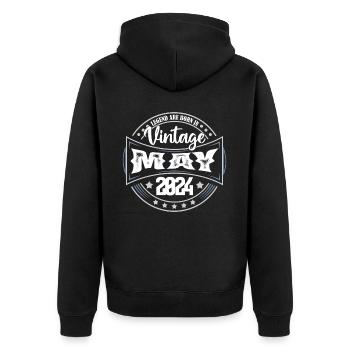 2024 Mai. Geburtstagsgeschenk Mai 2024. Mai - Unisex Premium Bio Zip Hoodie - Schwarz - Hinten - Nico (187cm)