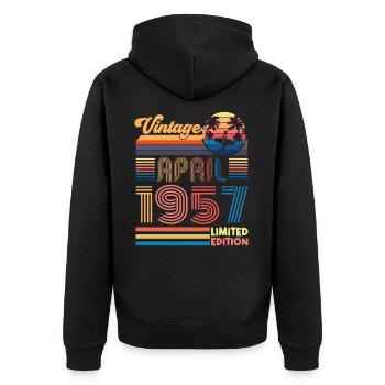 Geburtstag April 1957 April. April 1957 Geschenk. - Unisex Premium Bio Zip Hoodie - Schwarz - Hinten - Nico (187cm)