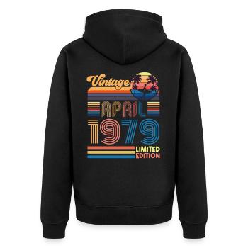 Geburtstag April 1979 April. April 1979 Geschenk. - Unisex Premium Bio Zip Hoodie - Schwarz - Hinten - Nico (187cm)