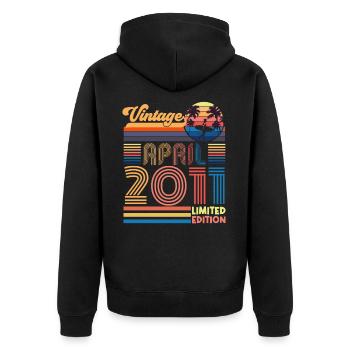 Geburtstag April 2011 April. April 2011 Geschenk. - Unisex Premium Bio Zip Hoodie - Schwarz - Hinten - Nico (187cm)