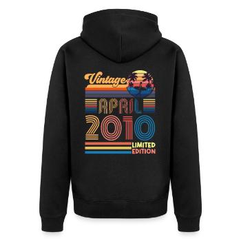 Geburtstag April 2010 April. April 2010 Geschenk. - Unisex Premium Bio Zip Hoodie - Schwarz - Hinten - Nico (187cm)