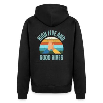 High Five und gute Laune - Unisex Premium Bio Zip Hoodie - Schwarz - Hinten - Nico (187cm)