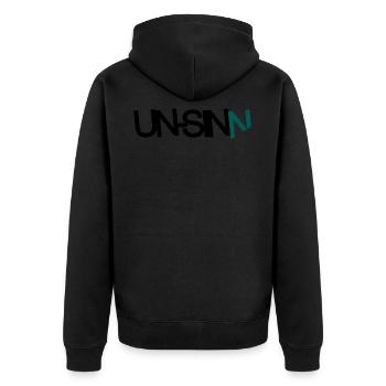 UN-SINN - Unisex Premium Bio Zip Hoodie - Schwarz - Hinten - Nico (187cm)