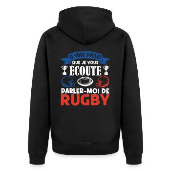 Rugbyman cadeau. Cadeau fan du rugby. joueur rugby - Veste à capuche bio Premium Unisexe - noir - Dos - Nico (187cm)