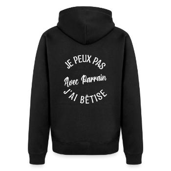 Cadeau Parrain, Cadeau futur parrain. - Veste à capuche bio Premium Unisexe - noir - Dos - Nico (187cm)