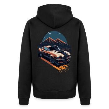 Muscle Car Power - Unisex Premium Bio Zip Hoodie - Schwarz - Hinten - Nico (187cm)