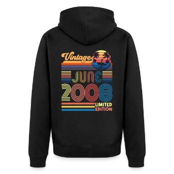 Geburtstag Juni 2008. Geschenk Juni 2008 Juni 2008 - Unisex Premium Bio Zip Hoodie - Schwarz - Hinten - Nico (187cm)