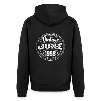 1953 Juni. Geburtstagsgeschenk Juni 1953. Juni. - Unisex Premium Bio Zip Hoodie - Schwarz - Hinten - Nico (187cm)