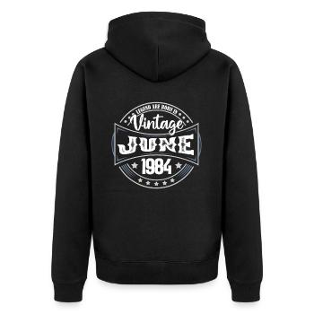 1984 Juni. Geburtstagsgeschenk Juni 1984. Juni - Unisex Premium Bio Zip Hoodie - Schwarz - Hinten - Nico (187cm)